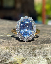 Load image into Gallery viewer, NOW RESERVED Ceylon Sapphire and Diamond Cluster Ring in 18ct Gold