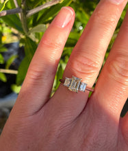 Load image into Gallery viewer, Pale Yellow and White Diamond Emerald-Cut Trilogy Ring
