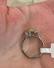 Load image into Gallery viewer, Pale Yellow and White Diamond Emerald-Cut Trilogy Ring
