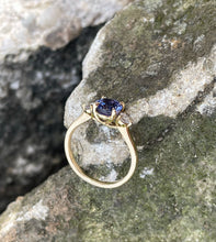 Load image into Gallery viewer, Tanzanite and diamond trilogy ring in yellow gold