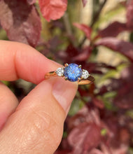 Load image into Gallery viewer, Tanzanite and diamond trilogy ring in yellow gold