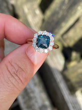 Load image into Gallery viewer, Teal Sapphire and Diamond Cluster Ring in 18ct Yellow Gold