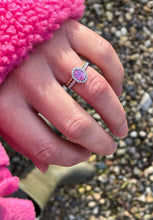 Load image into Gallery viewer, Pink Sapphire and DIamond Halo Ring in 18ct White Gold