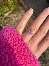Load image into Gallery viewer, Pink Sapphire and DIamond Halo Ring in 18ct White Gold