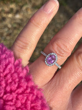 Load image into Gallery viewer, Pink Sapphire and DIamond Halo Ring in 18ct White Gold