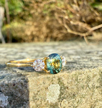 Load image into Gallery viewer, Teal Sapphire and Diamond Ring in 18ct Yellow Gold
