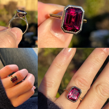 Load image into Gallery viewer, Stunning Rhodolite Garnet ring in 14 Carat Yellow Gold