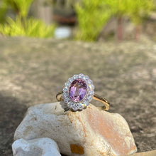Load image into Gallery viewer, Blush Pink Tourmaline and Diamond Vintage Style Cluster Ring