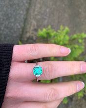 Load image into Gallery viewer, Stunning Emerald and Baguette Diamond Trilogy ring in 18ct White Gold