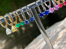 Load image into Gallery viewer, Vivid Green Emerald Huggie-Hoop Charm Earrings