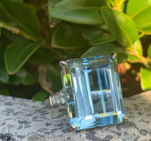 Load image into Gallery viewer, 20 Carat Aquamarine and Diamond Cocktail Ring in Platinum