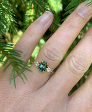 Load image into Gallery viewer, Stunning Teal and Green Parti Sapphire and Diamond Trilogy Ring