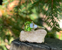 Load image into Gallery viewer, Stunning Asscher Cut Peridot and Diamond Ring in 14ct Yellow and White Gold