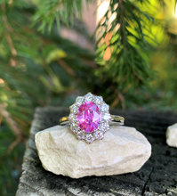 Load image into Gallery viewer, Incredible Pink Sapphire and Diamond Cluster Ring in Platinum
