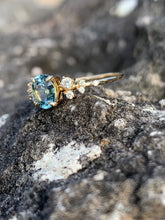 Load image into Gallery viewer, Teal Sapphire and Diamond Scatter Ring