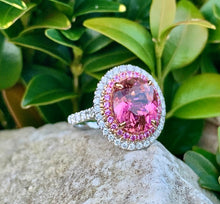 Load image into Gallery viewer, Huge Fine Pink Tourmaline Ring with Pink Sapphire and Diamond Double Halo