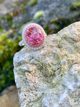 Load image into Gallery viewer, Huge Fine Pink Tourmaline Ring with Pink Sapphire and Diamond Double Halo
