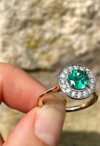 *RESERVED* Emerald and Diamond Ring in Platinum and 18ct Yellow Gold