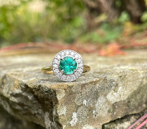 *RESERVED* Emerald and Diamond Ring in Platinum and 18ct Yellow Gold