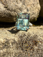 Load image into Gallery viewer, Mint Green Beryl and Diamond Statement Ring, in Platinum.
