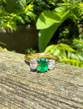 Load image into Gallery viewer, Fine Emerald and Diamond Trilogy ring in Platinum and 18ct Gold.
