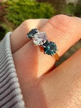 Load image into Gallery viewer, Wonderful Natural Diamond and Teal Sapphire Ring in 18ct Gold and Platinum
