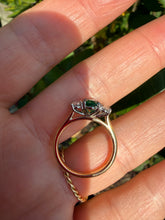 Load image into Gallery viewer, Fine Emerald and Diamond Trilogy ring in Platinum and 18ct Gold.
