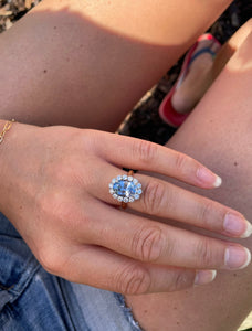 NOW RESERVED Ceylon Sapphire and Diamond Cluster Ring in 18ct Gold