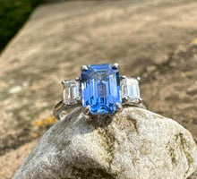 Load image into Gallery viewer, Stunning Ceylon Sapphire and Diamond Ring in Platinum
