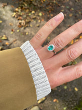 Load image into Gallery viewer, Emerald and Diamond Halo Cluster ring in 18ct White Gold
