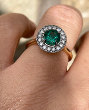 Load image into Gallery viewer, *RESERVED* Emerald and Diamond Ring in Platinum and 18ct Yellow Gold
