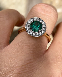 *RESERVED* Emerald and Diamond Ring in Platinum and 18ct Yellow Gold