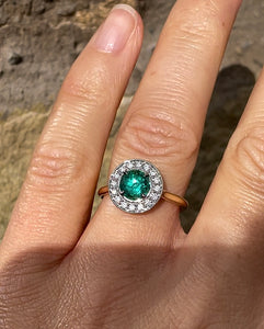 *RESERVED* Emerald and Diamond Ring in Platinum and 18ct Yellow Gold