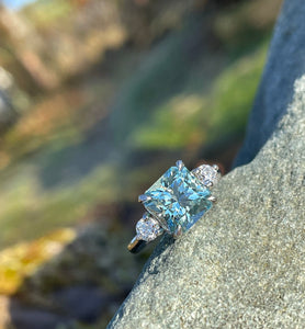 Aquamarine and Diamond Trilogy Ring in Platinum