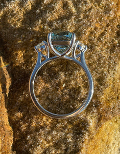 Aquamarine and Diamond Trilogy Ring in Platinum