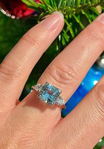 Aquamarine and Diamond Trilogy Ring in Platinum