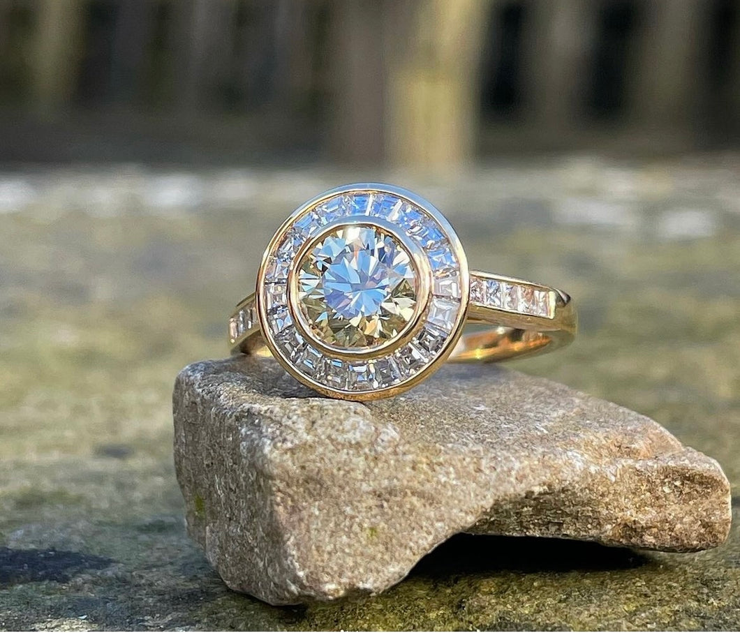 Golden Champagne Diamond Halo Ring