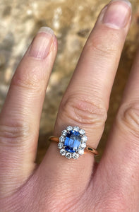 Ceylon Sapphire and Diamond Cluster Ring
