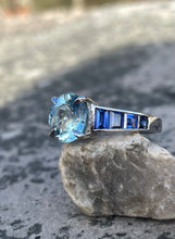 Load image into Gallery viewer, *SALE* Unique Aquamarine, Sapphire and Diamond ring in Platinum
