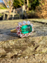 Load image into Gallery viewer, Stunning Emerald and Diamond Cluster Ring in 18ct Yellow Gold
