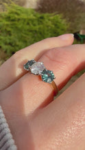 Load and play video in Gallery viewer, Wonderful Natural Diamond and Teal Sapphire Ring in 18ct Gold and Platinum
