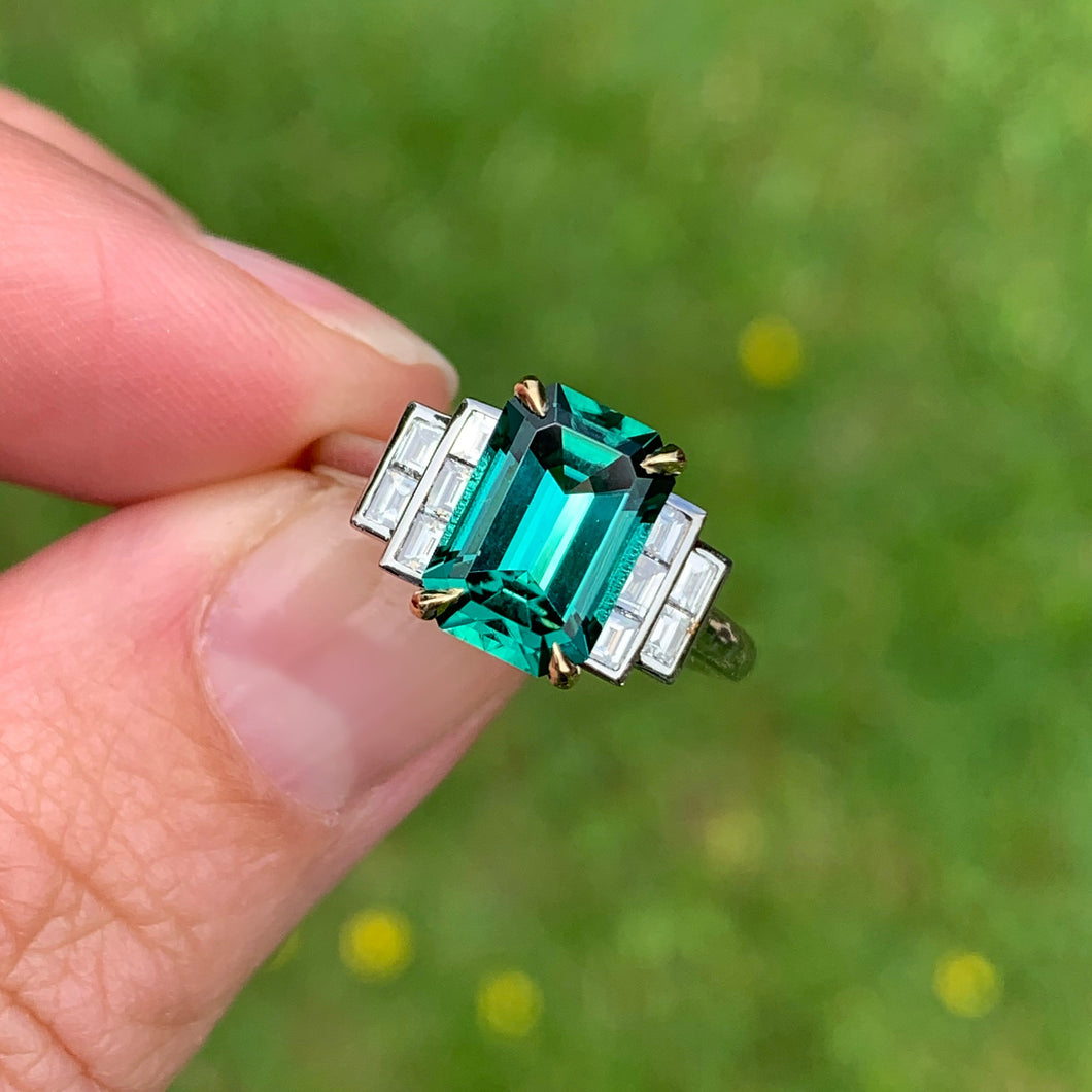 Lagoon Tourmaline and Diamond Ring in Platinum and 18ct Yellow Gold
