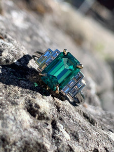 Lagoon Tourmaline and Diamond Ring in Platinum and 18ct Yellow Gold