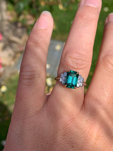 Lagoon Tourmaline and Diamond Ring in Platinum and 18ct Yellow Gold
