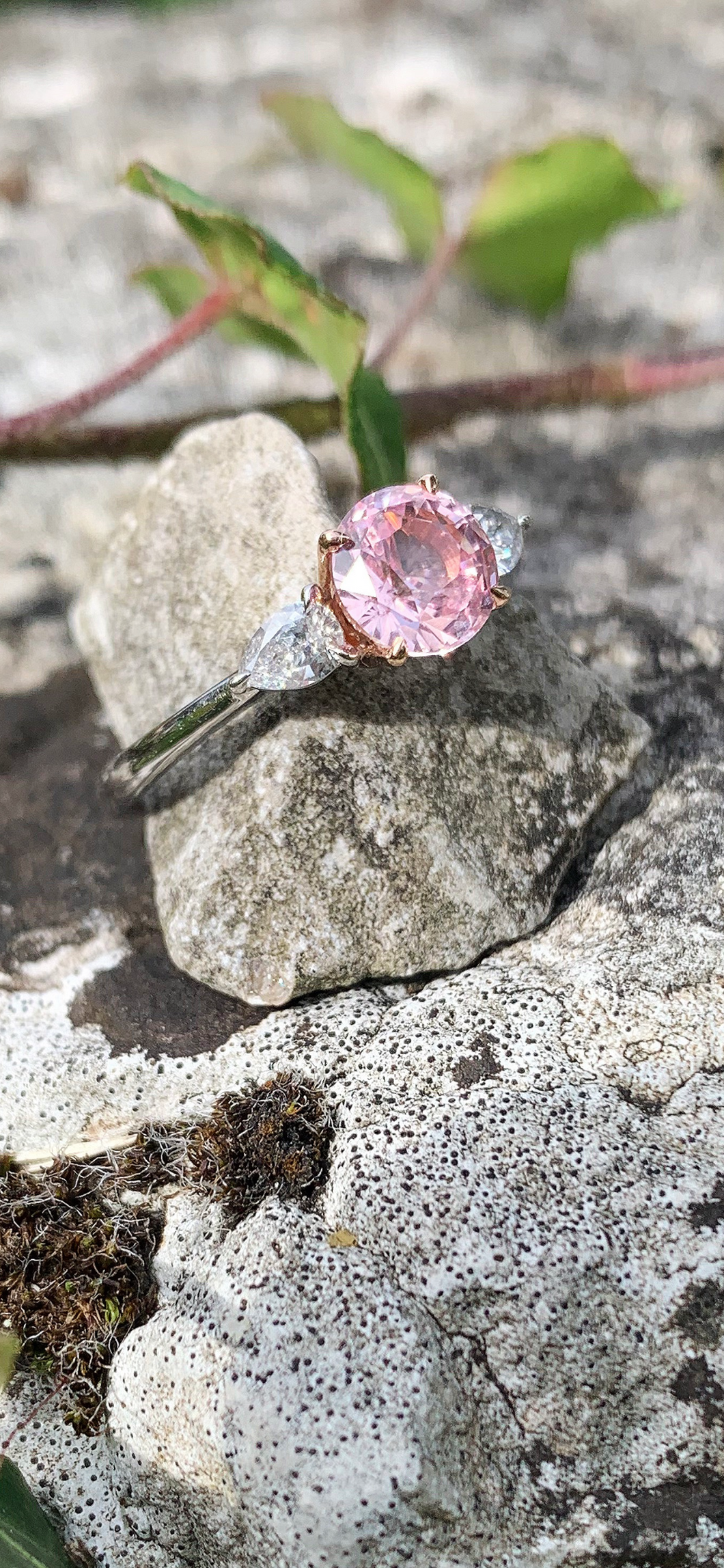 Blush Pink Ceylon Sapphire and Diamond Ring in 18ct Gold