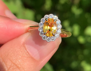 Yellow Sapphire and Diamond Daisy Cluster Ring in White and Yellow Gold