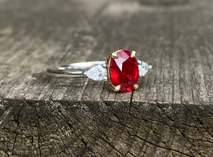 * SALE * Fine Ruby and Diamond Ring In Platinum and 18ct Yellow Gold