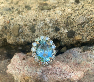 Aquamarine and Diamond Cluster Ring in Platinum