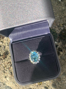 Aquamarine and Diamond Cluster Ring in Platinum