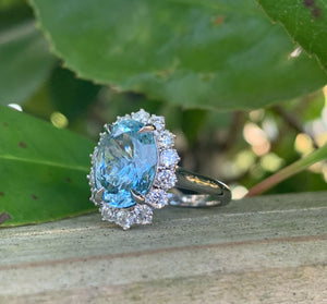 Aquamarine and Diamond Cluster Ring in Platinum